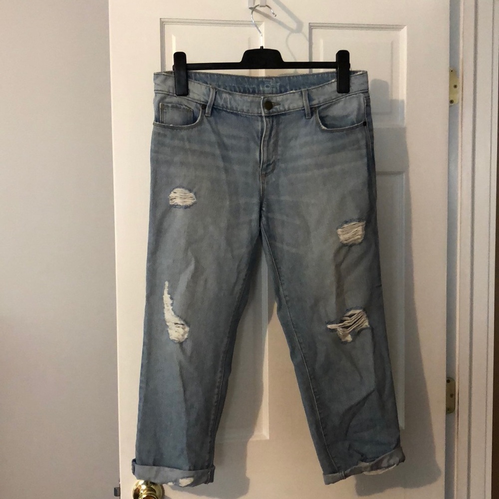 Loft destroyed relaxed straight leg crop
